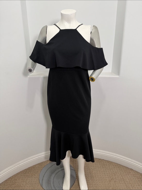 ASOS Dresses & Skirts - ASOS Women’s Black Cold-Shoulder Ruffle Asymmetric Pephem Midi Dress  Size 14